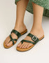 Stravia buckle flats in deep green with tan base – Essence by Rubina